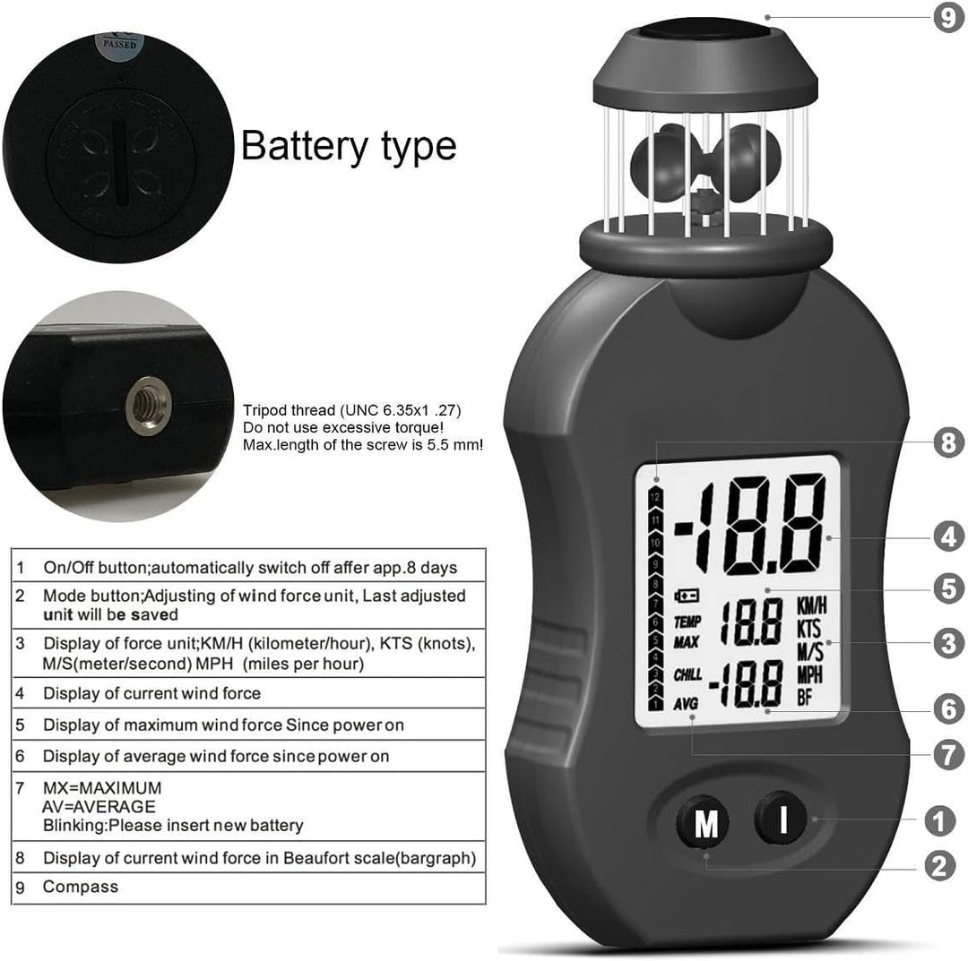 Digital Anemometer, Multifunktions-Anemometer, HP-876 Handwindmesser 0,7-42 m/s Luftgeschwindigkeits