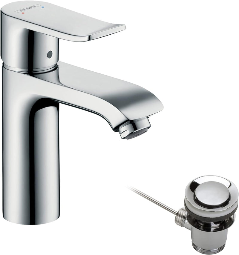 hansgrohe Waschtischarmatur Metris, Wasserhahn Bad mit Auslauf Höhe 110 mm, mit Zugstange, Badarmatu