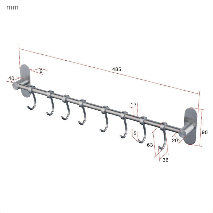 Geschirr hängende Rack mit 8 abnehmbaren Haken keine Bohrung, Edelstahl Küche Schiene Pfanne Hanger