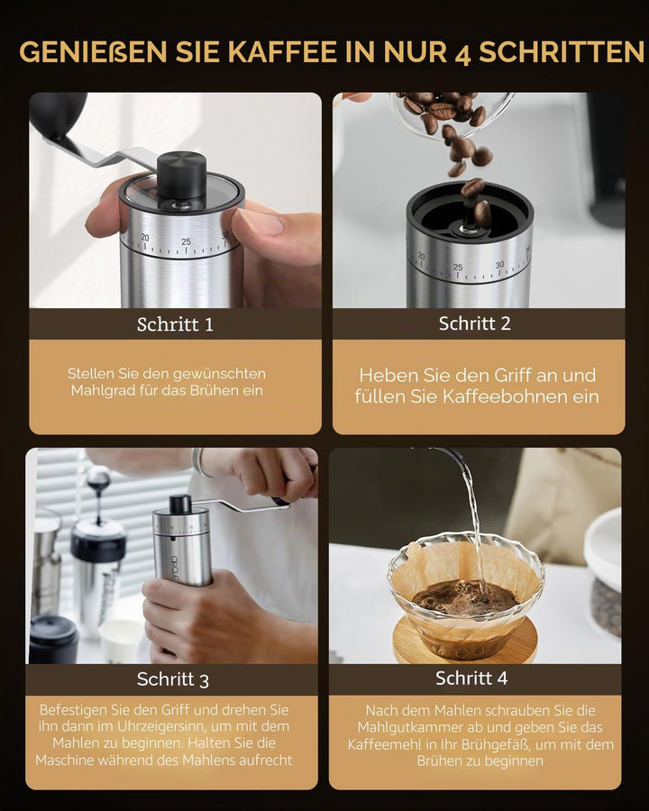 CIRCLE JOY Tragbare Manuelle Kaffeemühle mit keramischem Konischem Frässtift und 40 Externen Einstel