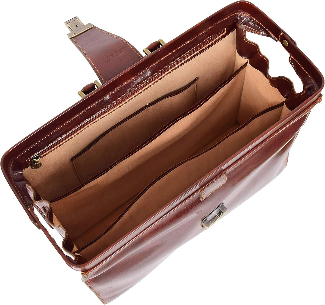 A1 FASHION GOODS Italienisches Leder Aktentasche für Ärzte Geschäft Profis Gladstone Tasche Braun Dj