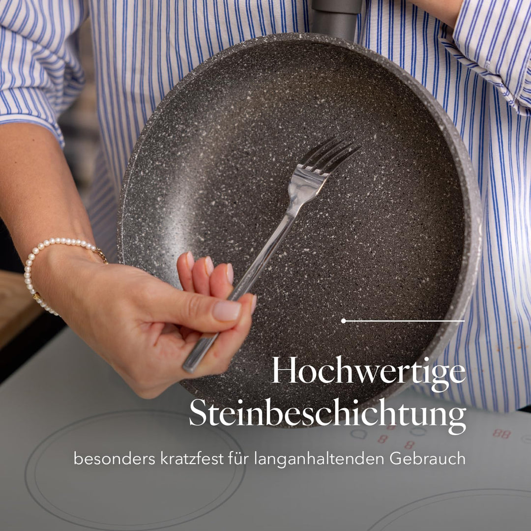 Florina - Bratpfanne aus Aluminium LAVA STONE | 28 cm Durchmesser | Tiefe Pfanne Induktion | Antihaf