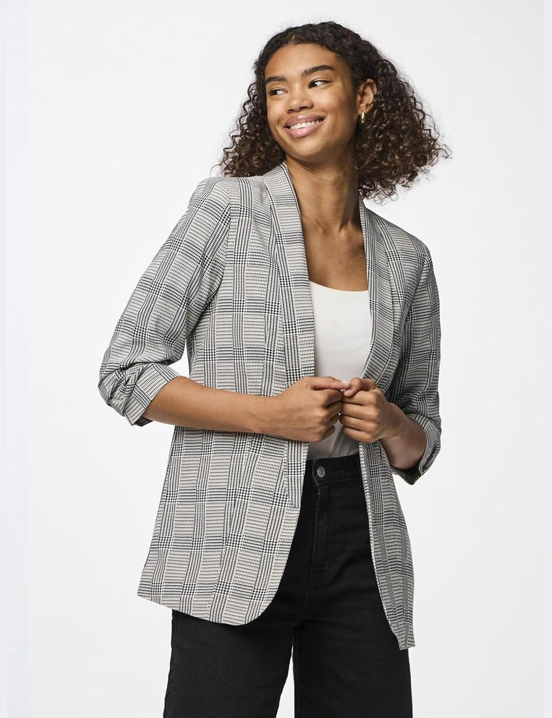 PIECES Damen Pcbosella 3/4 Printed Blazer Noos Blazer (1er Pack) XXL Schwarz, XXL Schwarz