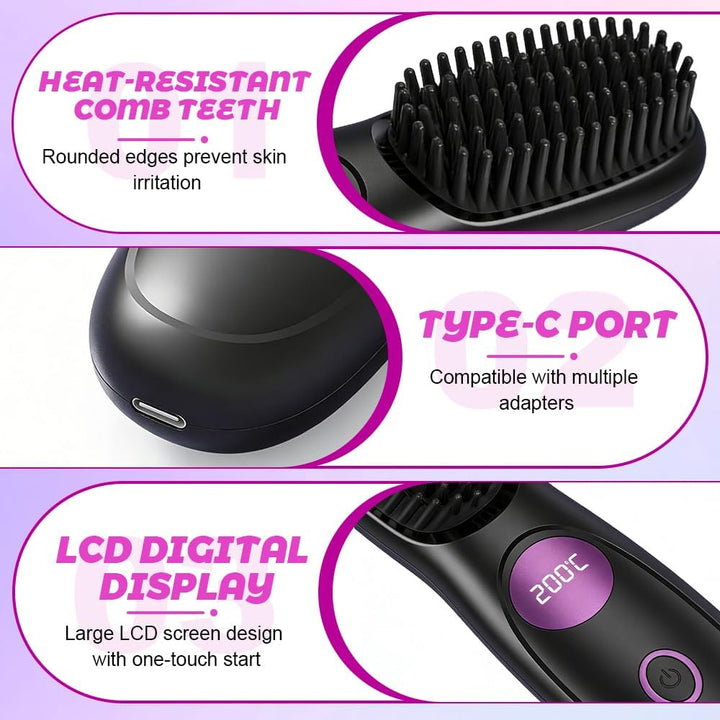 Stylingbürste für Kurze Haare Kabellos, HOVCEH Go Brush Pro Glättbürste with 3 Adjustable Heat Modes