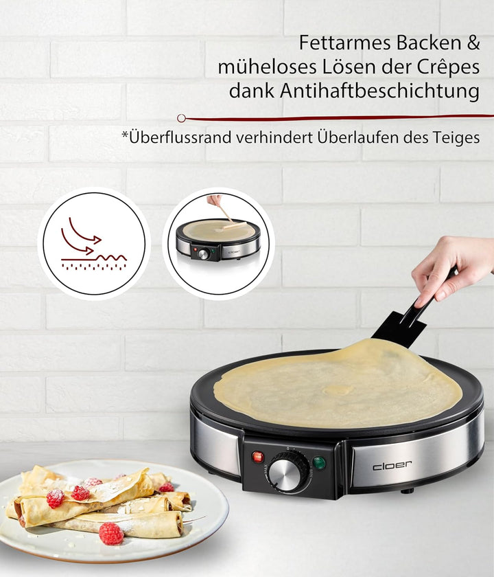 Cloer 6630 Crêpes-Maker, für süsse oder herzhafte Crepes mit 30 cm Ø, 1200 W, Antihaftbeschichtung,