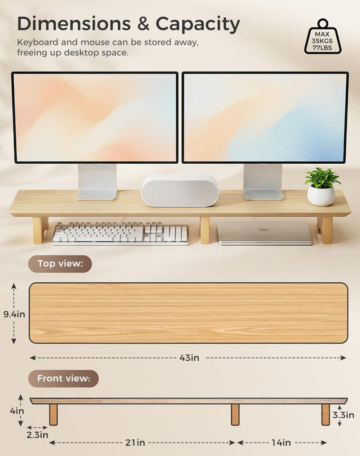 Aothia Grosser Monitor-Ständer für Computerbildschirme,Holz-Riser mit nachhaltigen Korkblockbeinen f