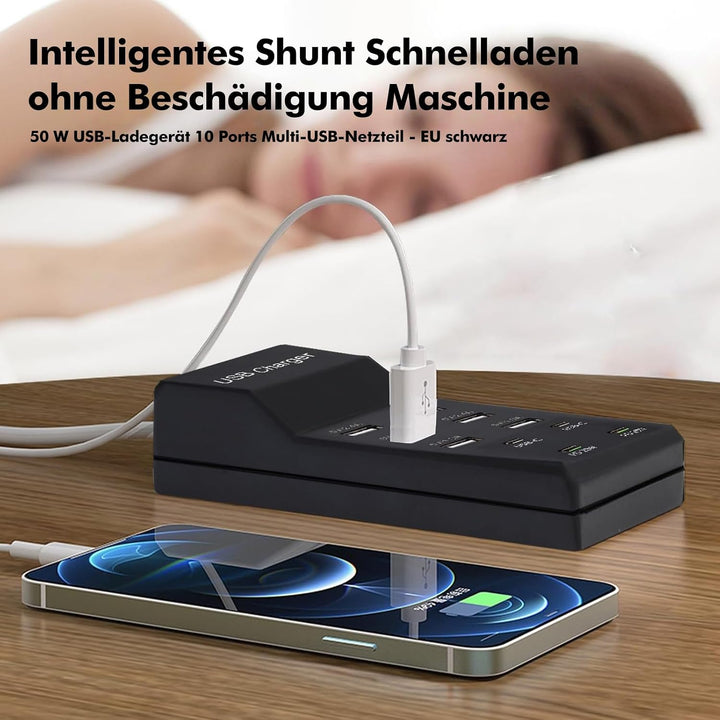 USB Ladegerät Mehrfach 10 Port, 50W USB Stecker Multi Hub Ladestation, Mehrfachstecker Adapter Kmpat