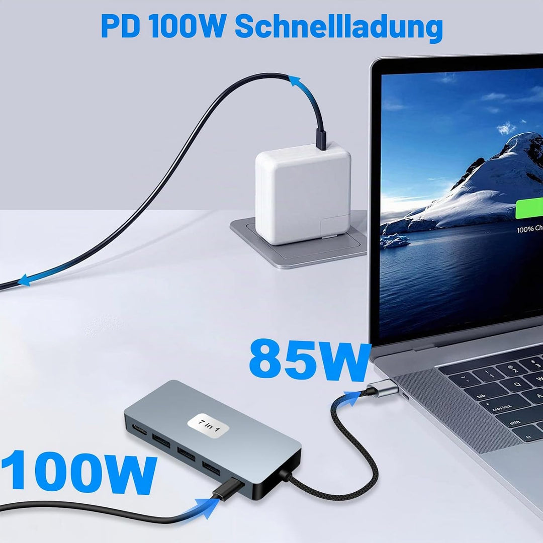 USB C Hub 2 HDMI 4K PD100W 4 USB A/C 3.0/2.0, 7 IN 1 Docking Station USB C Adapter Dockingstation La