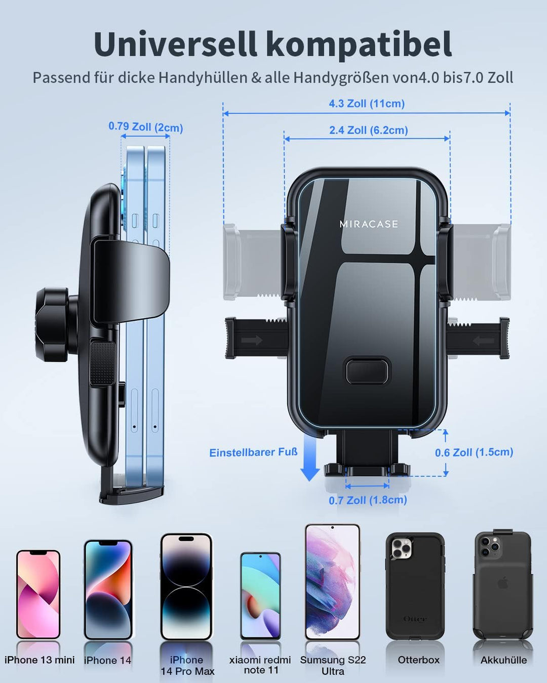 Miracase Handyhalterung Auto Lüftung mit EIN-Knopf-Release [Doppelt Stabiler Hakenclip] 360° Drehung