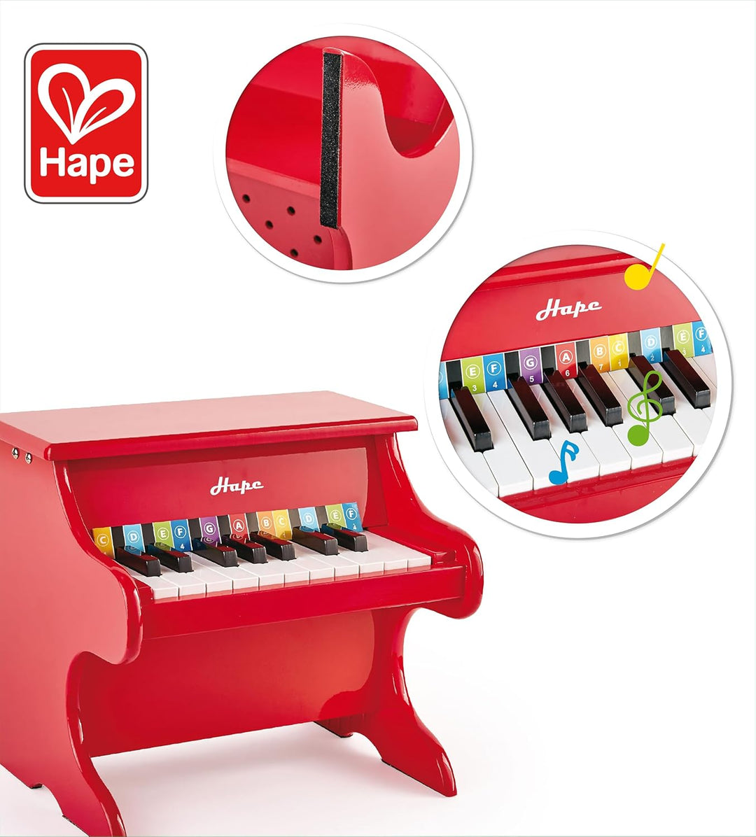 Hape Spielzeug-Klavier | Mit 18 Tasten, Musikinstrument für Kinder aus Holz, Rot