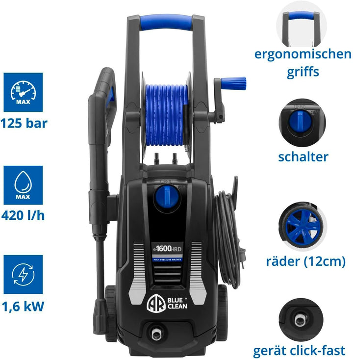 AR Blue Clean Hochdruckreiniger e-1600 HRD mit Rohrreinigersonde (1600 W, 125 bar, 420 l/h) 125 bar