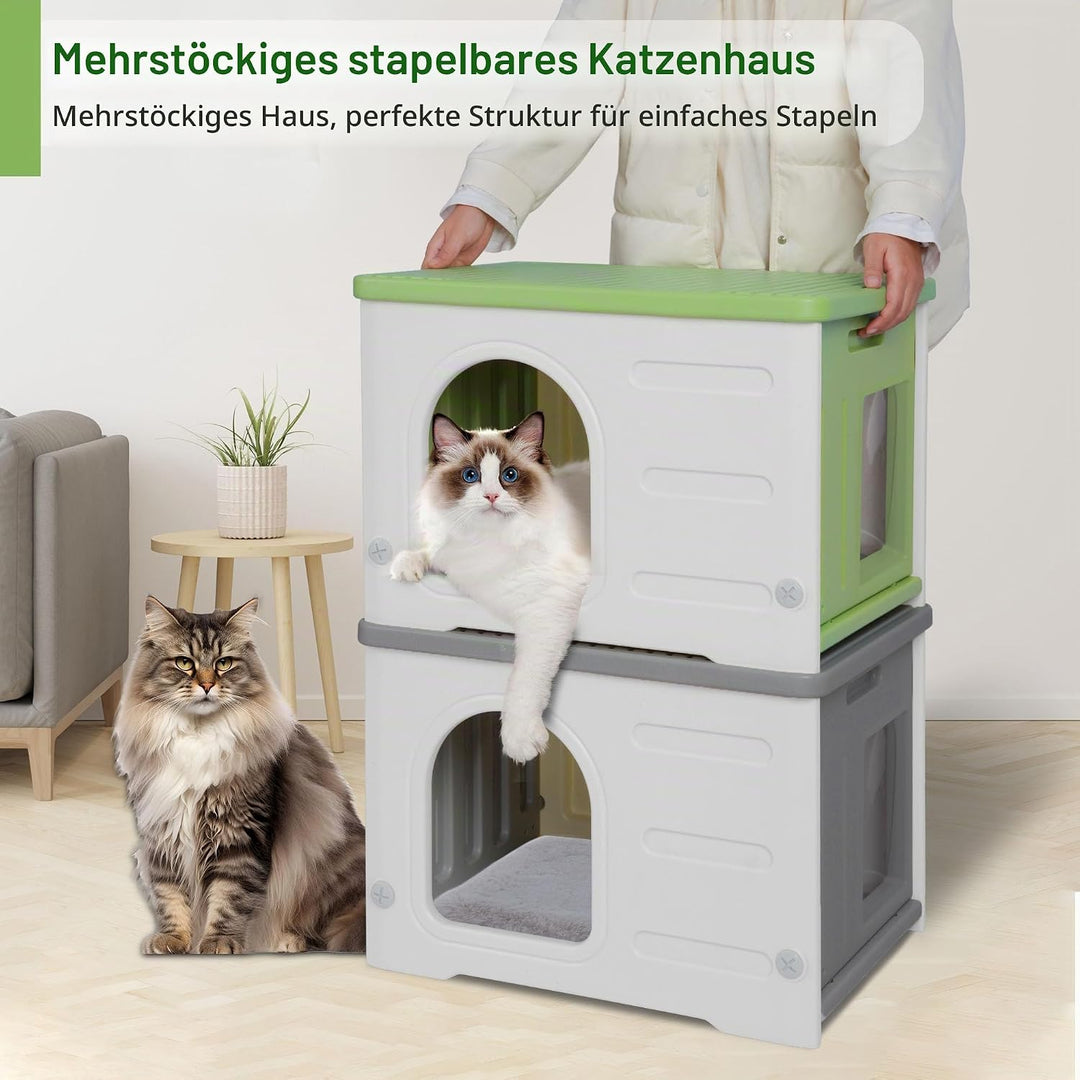 Kunststoff-Katzenhaus für Outdoor Indoor-Gebrauch, stapelbar verwilderte Katze Unterschlupf Indoor-K