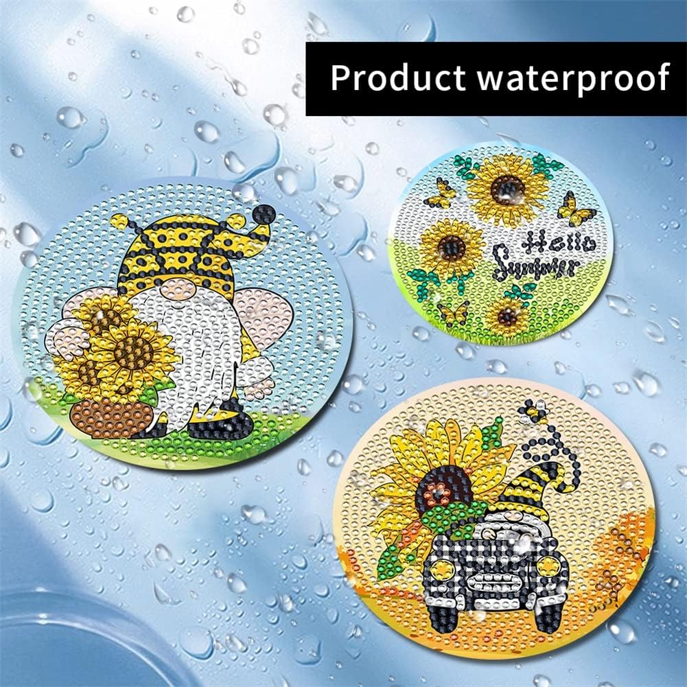 Diamond Painting Untersetzer, DIY Sonnenblume Diamant Malerei Glasuntersetzer mit Halter, rutschfest