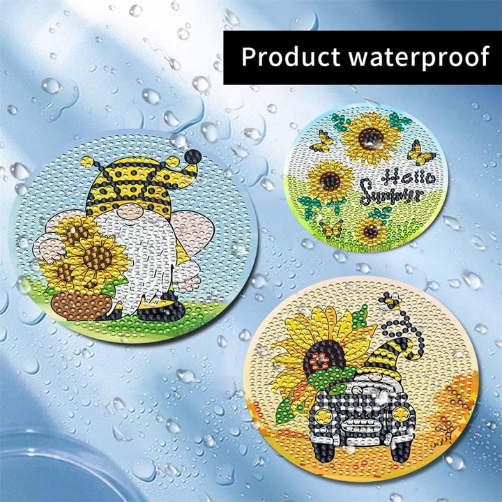 Diamond Painting Untersetzer, DIY Sonnenblume Diamant Malerei Glasuntersetzer mit Halter, rutschfest