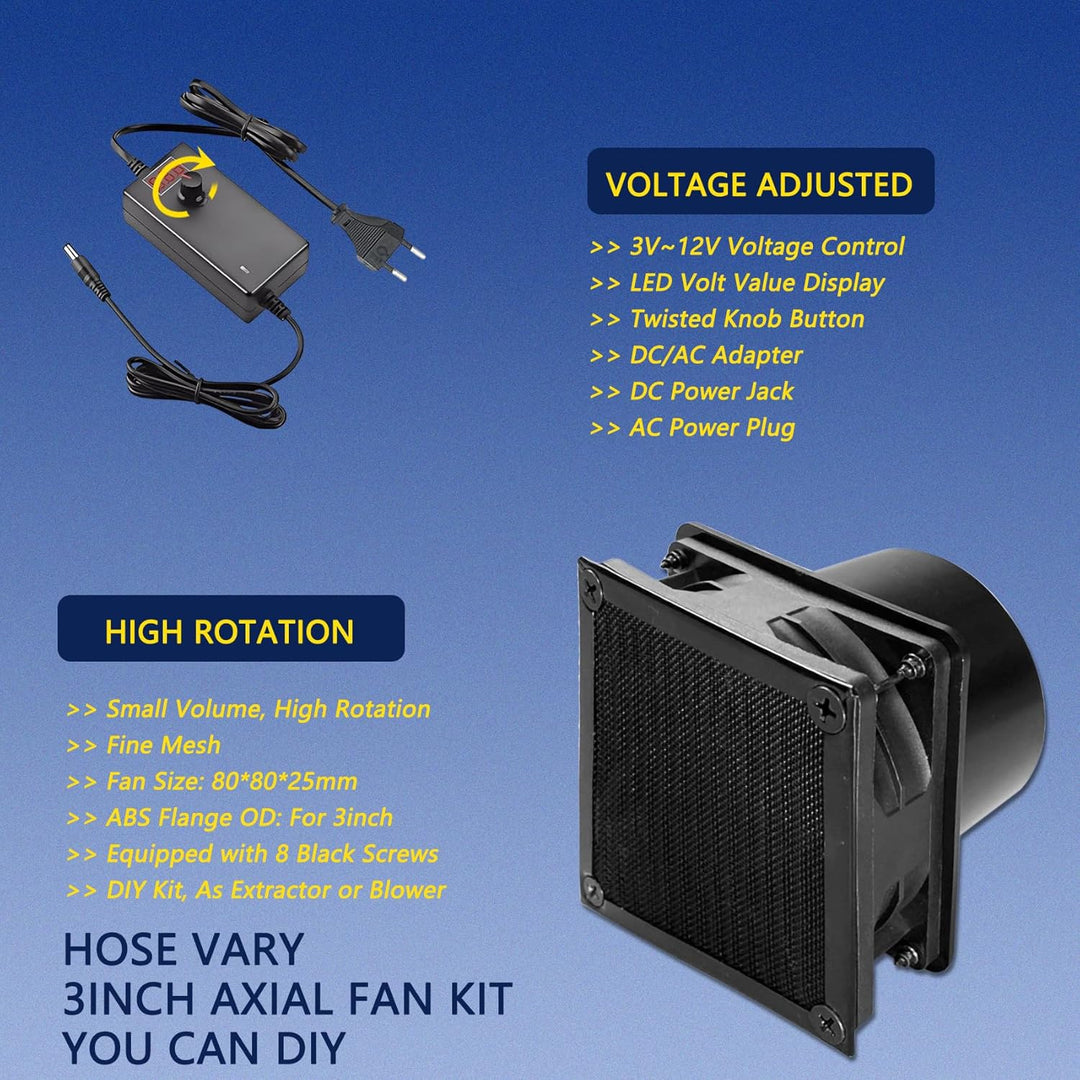 DC12V Axiallüfter Rohrventilator, 80 * 25mm, Schwarz | Dual Kugellager, LED Display Controller, 75mm