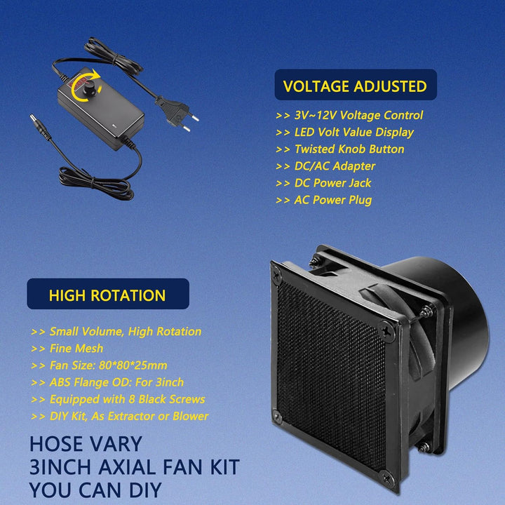 DC12V Axiallüfter Rohrventilator, 80 * 25mm, Schwarz | Dual Kugellager, LED Display Controller, 75mm
