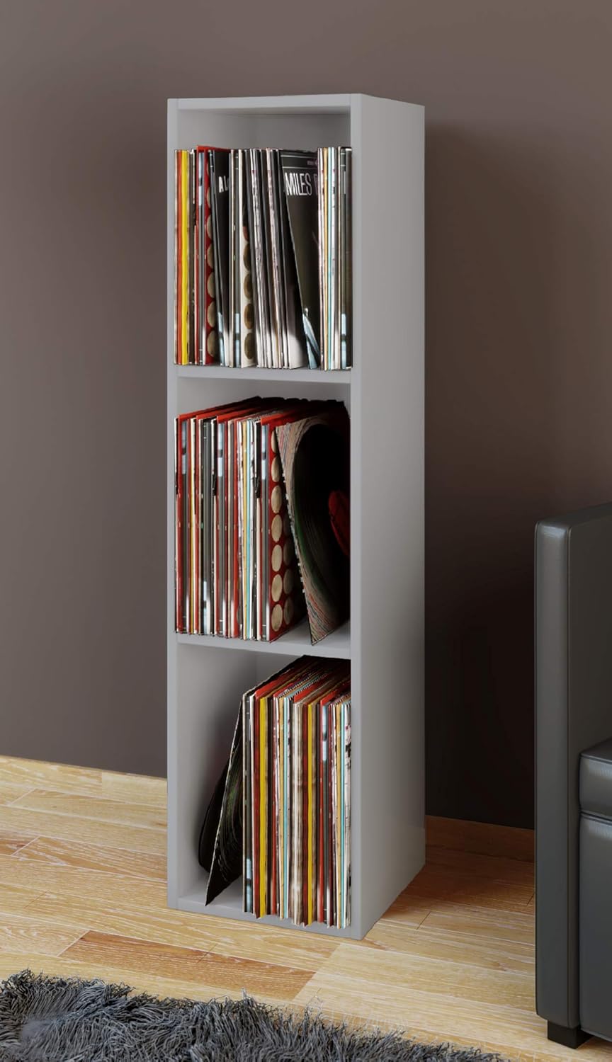 VCM Holz Schallplatten LP Stand Regal Archivierung Ständer Aufbewahrung Platto 3fach Grau, Grau