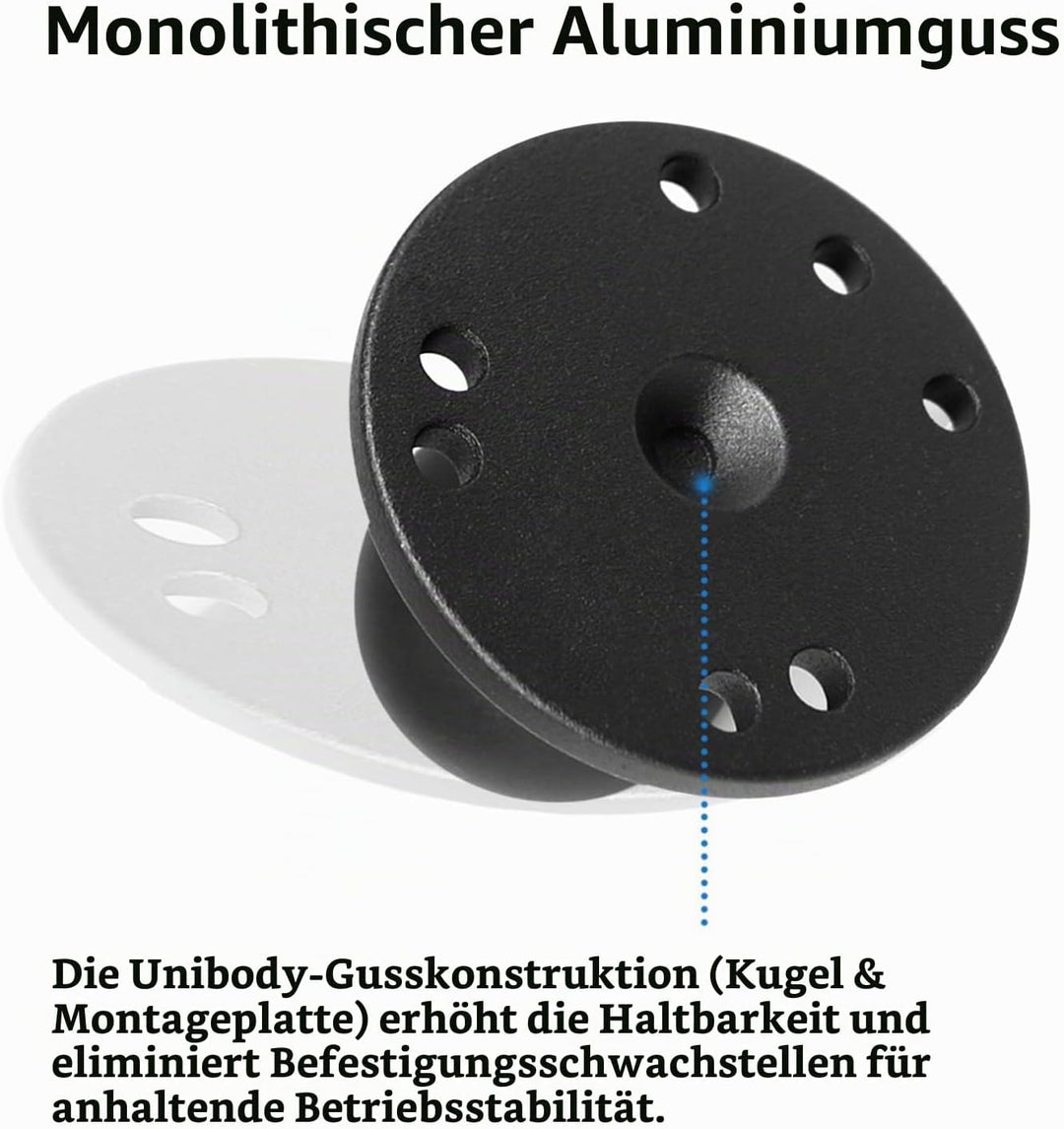1,5 Zoll/C-Grösse / 38mm Kugelhalterung aus Aluminiumgusslegierung, AMPS-Loch-Rundplattenbasis, Komp