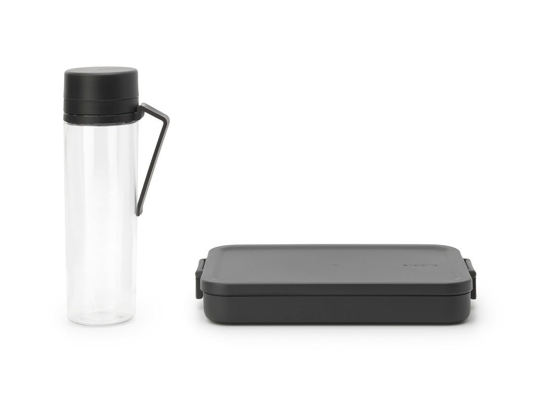 Brabantia - Make & Take Frühstück-Set - 2er-Set: Wasserflasche 0.5L + Lunch Box Flach - Platz für Sa