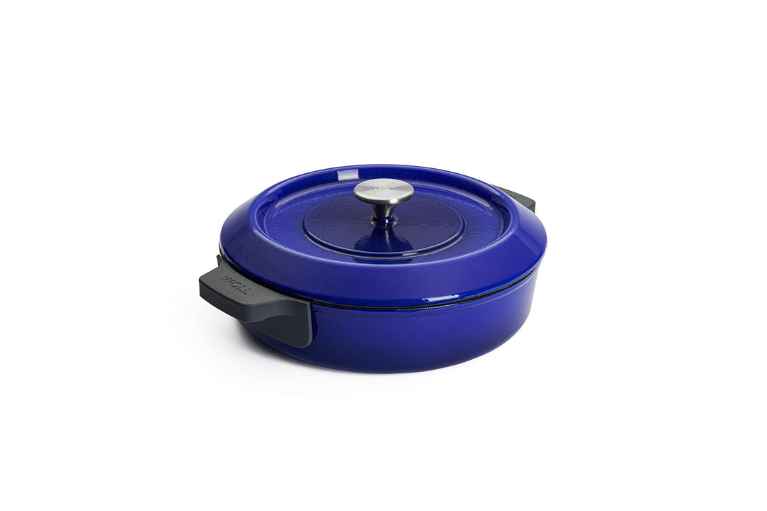 Woll 828CI-020 Iron Gusskasserolle mit Deckel 3,7 Liter + Silikongriffen Blau, Blau