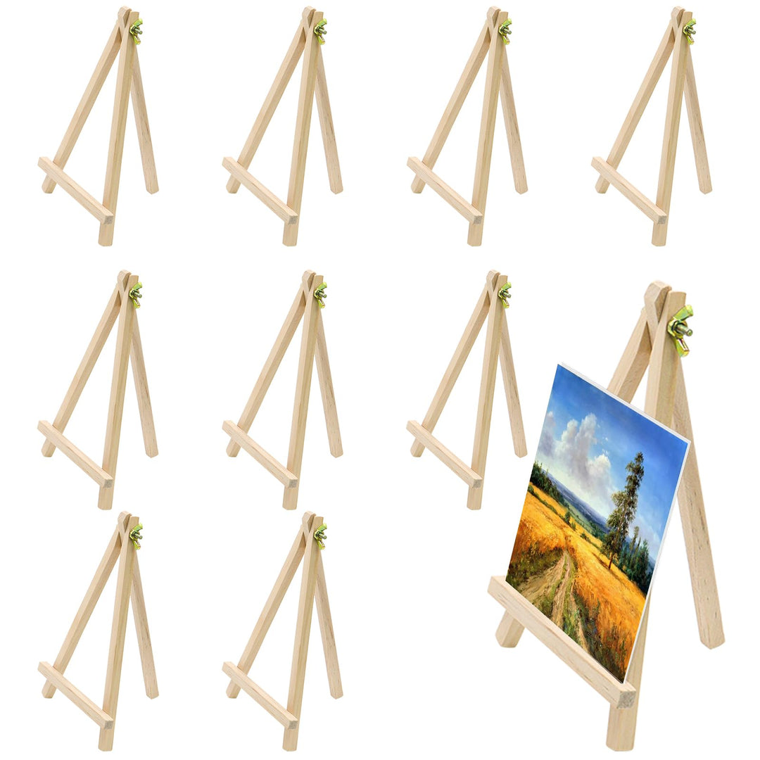 10 Stück Staffelei klein(19x11cm), Dreieck Faltbar Mini Staffelei Holz, Tischstaffelei Zur Präsentat