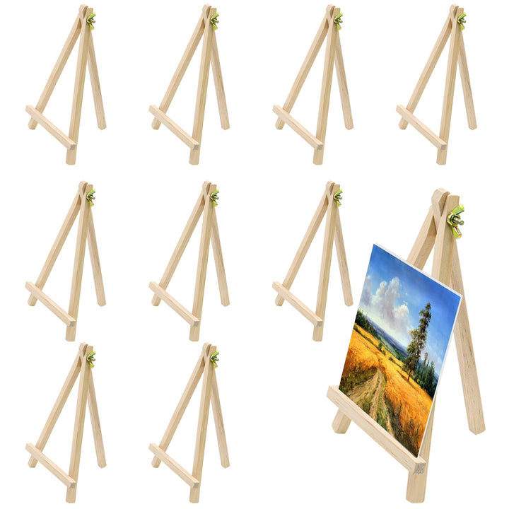 10 Stück Staffelei klein(19x11cm), Dreieck Faltbar Mini Staffelei Holz, Tischstaffelei Zur Präsentat