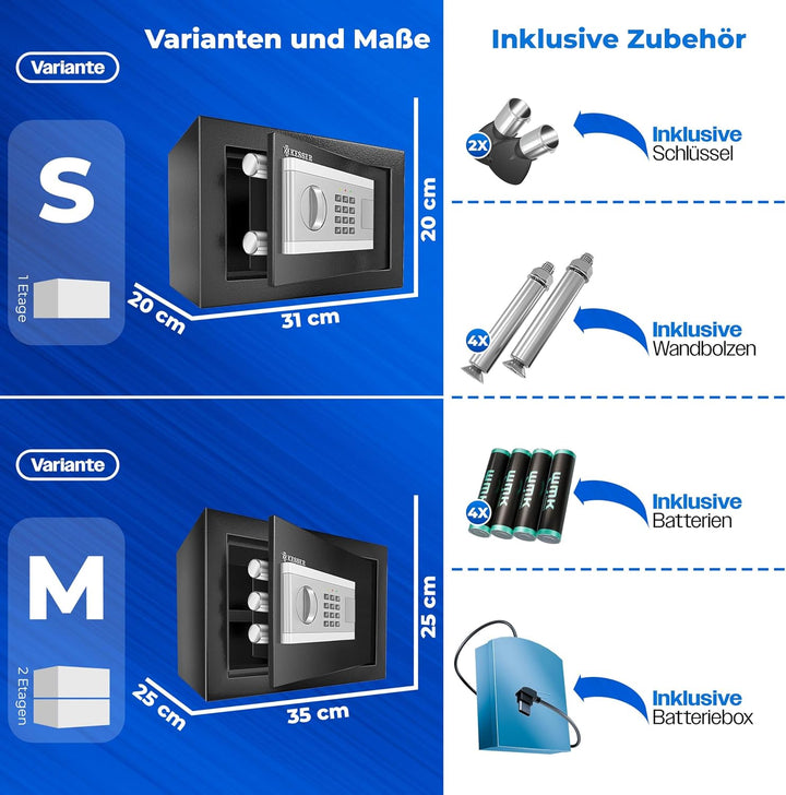 KESSER® Elektronischer Tresor | 35x25x25cm | Inkl. Batteriebox | Elektronischer Safe | 3x Doppelbolz