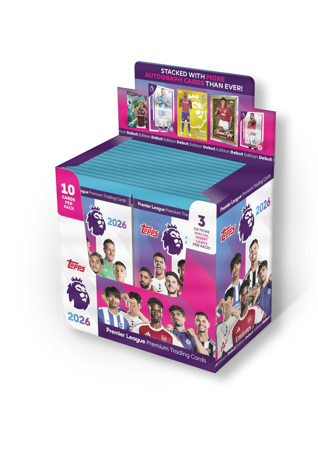 Topps Premier League 2026 - Debüt-Edition - Full Box - 28 Päckchen pro Box (280 Karten), 3 oder mehr