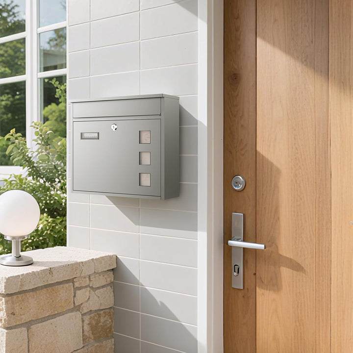 Wiltec Briefkasten V12 Edelstahl 360 x 115 x 315 mm, Wandbriefkasten mit Schloss, Sichtfenstern und
