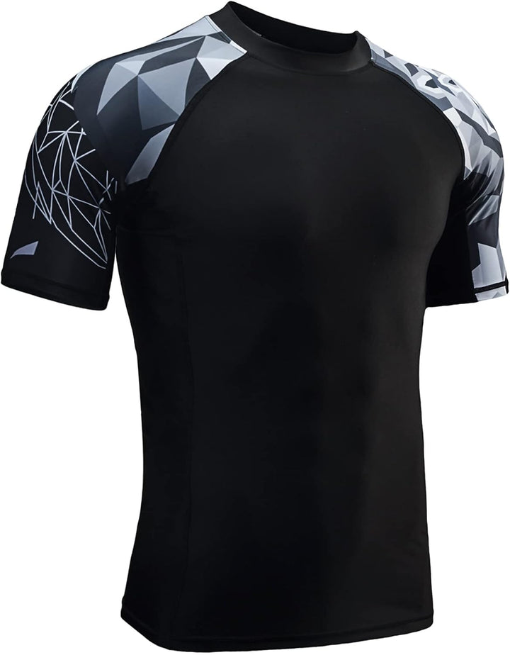 HUGE SPORTS Herren Kurzarm Splice Skins Rashguard Shirt Schwimmshirt Rash Vest für Schwimmen Surfen