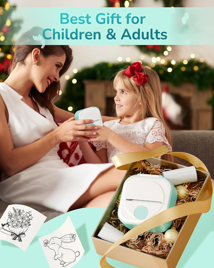 Q02 Mini Drucker- Bluetooth Fotodrucker für Smartphone, Thermodrucker für Lernen, Schulsachen Aesthe