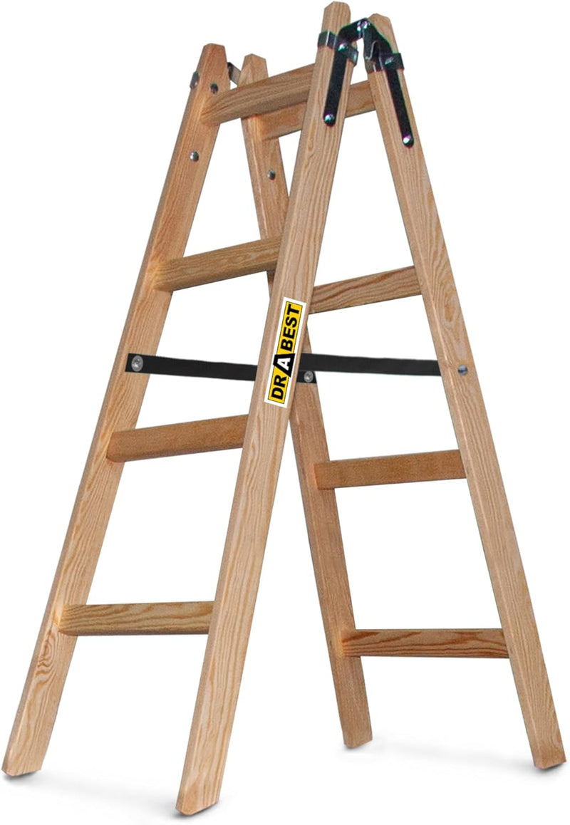 DRABEST - Holzleiter - für Malerarbeiten - 2X 4 Sprossen - m lang - bis 150 kg - Arbeitshöhe 1,24m 2