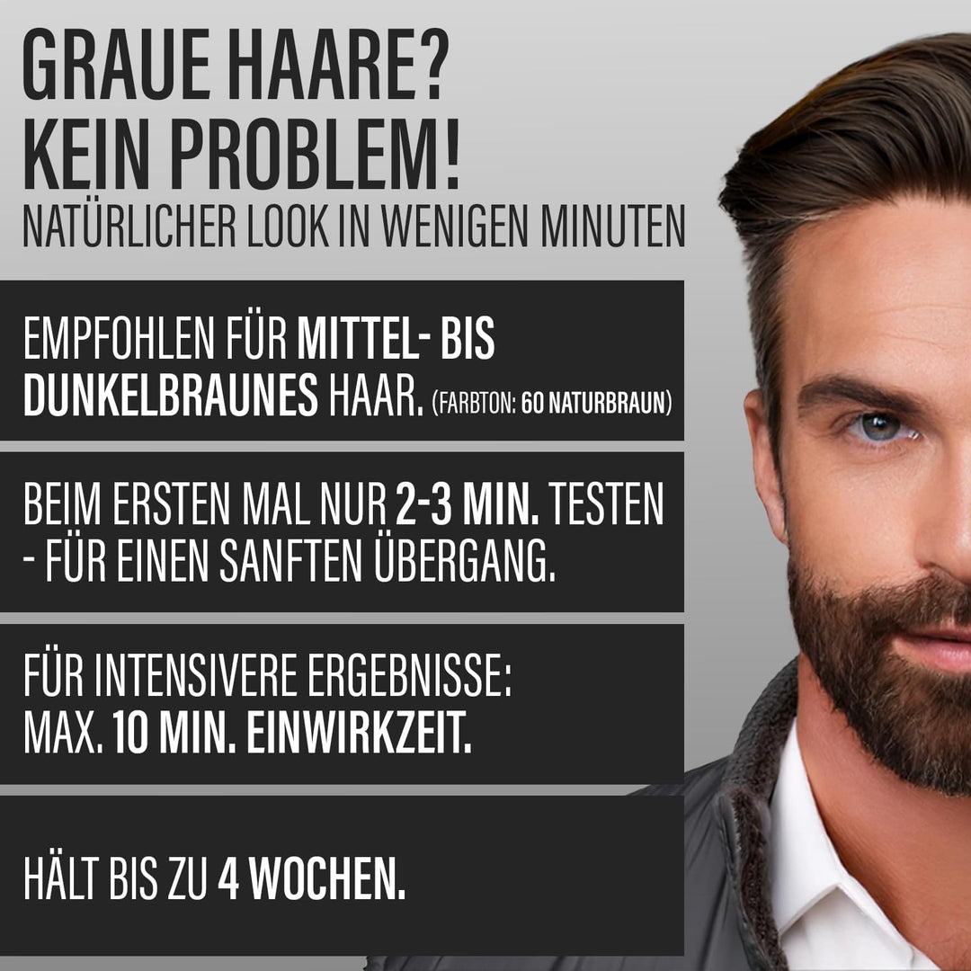 TRU Men Bart-Coloration Färbemittel, 30ml (60 - Naturbraun) 3er Pack – Perfekte Abdeckung grauer Haa