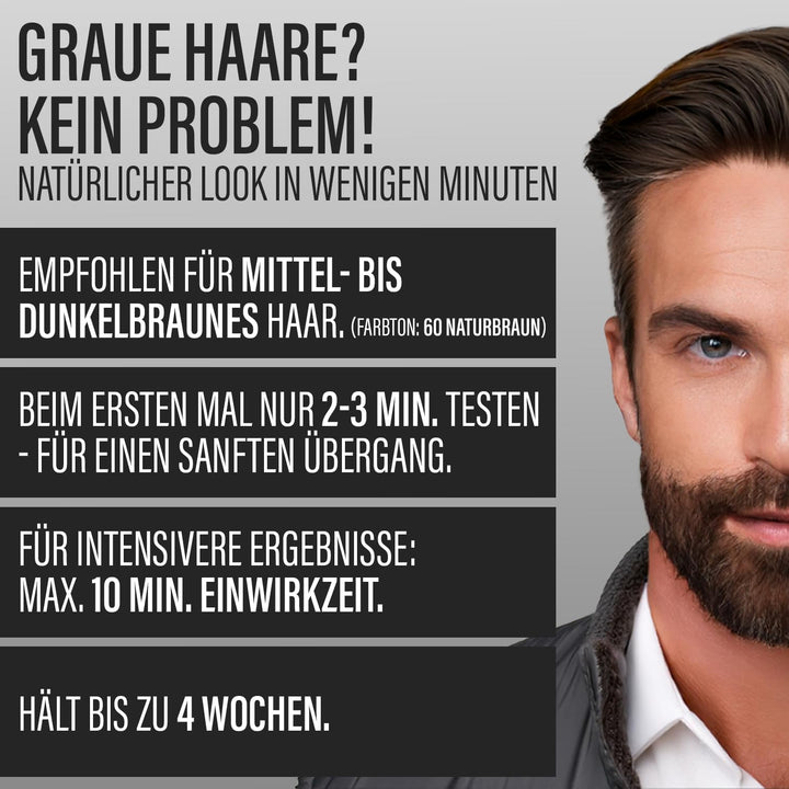 TRU Men Bart-Coloration Färbemittel, 30ml (60 - Naturbraun) 3er Pack – Perfekte Abdeckung grauer Haa