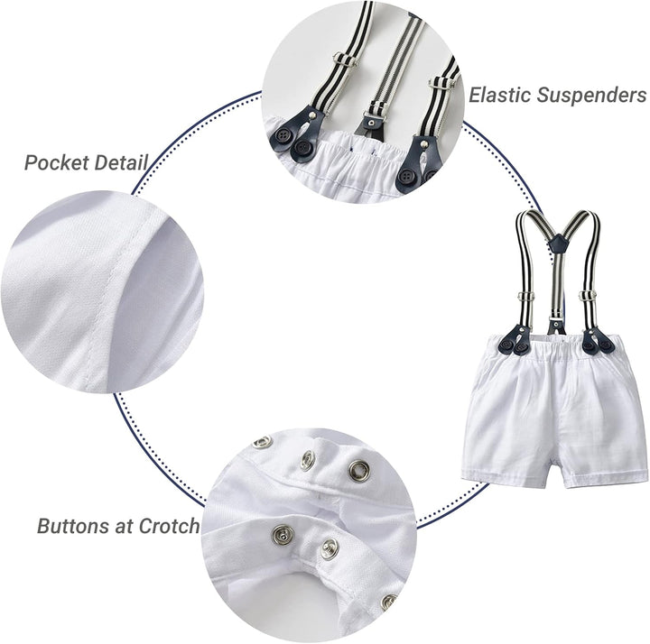 Volunboy Baby Jungen Anzug Set Bekleidung Hemd mit Fliege + Hosenträger Shorts Strampler Anzug 3-6 M