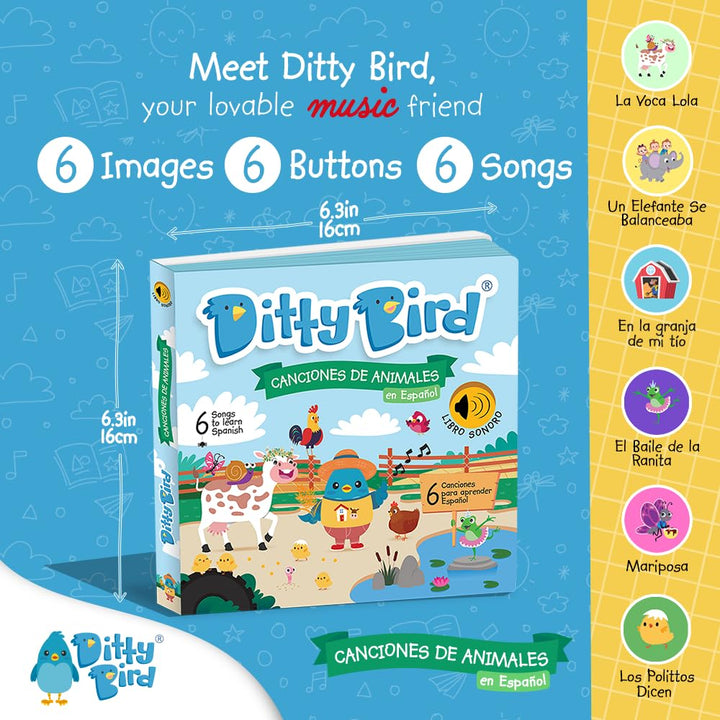 DITTY BIRD Spanisches Spielzeug für Kleinkinder 1–3,Kinderliederbuch für Babys,Spanisches Lernen für