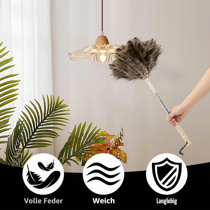 Staubwedel Straussenfedern Staubwedel Teleskop Waschbar Staubwedel Lang Ausziehbar 125cm für Spinnwe