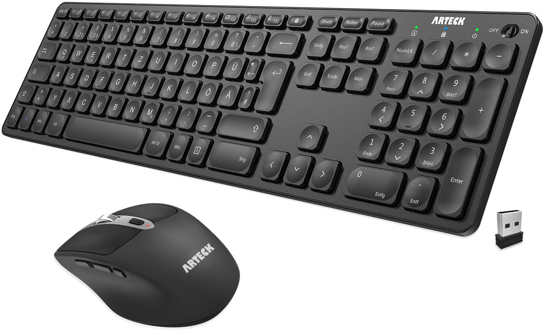 Arteck 2.4G Kabellose Tastatur und Maus kombination Ultra dünne Full Size Tastatur Tastatur und ergo