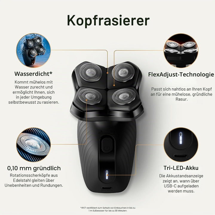 MANSCAPED The Dome Shaver Plus Herren Kopfrasierer – Vier Doppelspur-Rotationsklingen mit SkinSafe &amp;