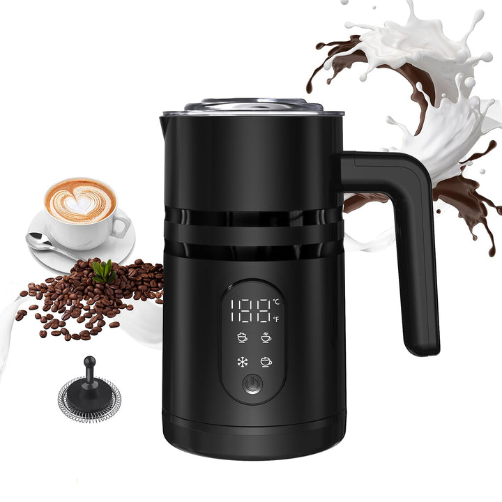 GKXLH 350 mL 4 in 1 Milchaufschäumer Elektrisch mit Temperaturanzeige Black | Geräuscharm Milchaufsc