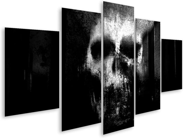 islandburner Bild auf Leinwand Horror Schädel Schwarzweiss Horror Hintergrund Für Halloween Und Film