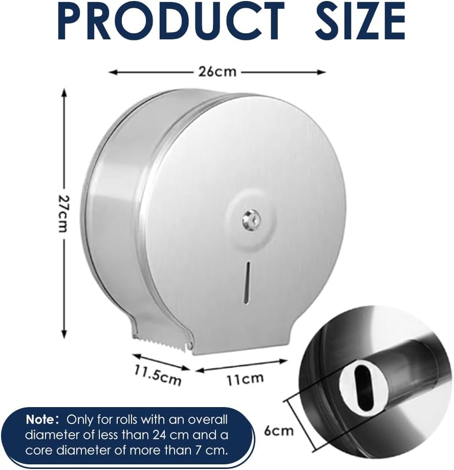 Jumbo Toilettenpapierspender, 22,9cm Grosse Rolle Wandmontage Edelstahl Wasserdichter Toilettenpapie