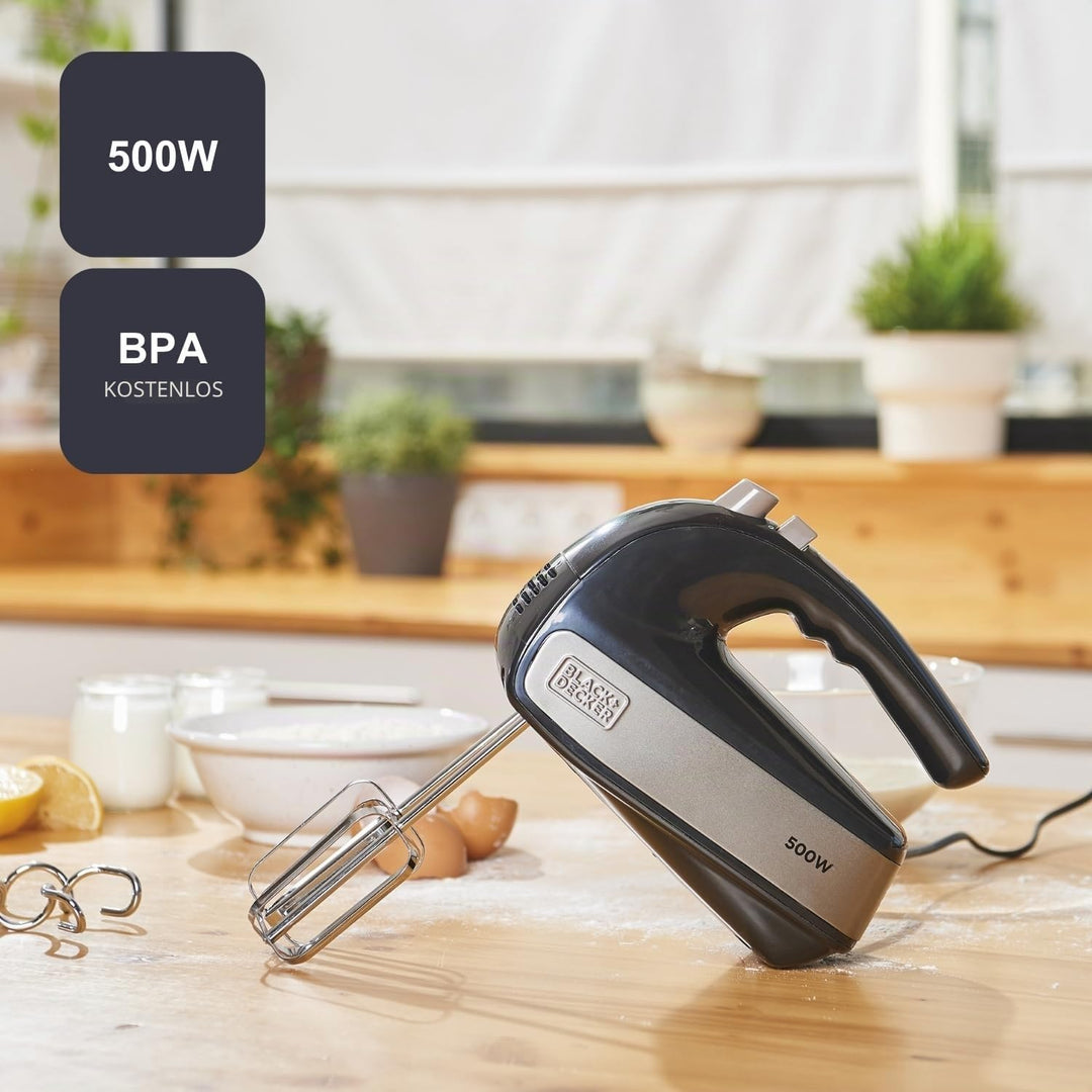 Black+Decker - BXMX500E Handrührer, 500, Edelstahl, Grau/Schwarz 4 Stäbe 500W, 4 Stäbe 500W