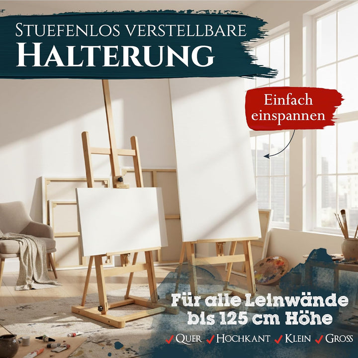 Artina Atelierstaffelei Siena Staffelei - Massive Holzstaffelei aus geöltem Buchenholz für Leinwände