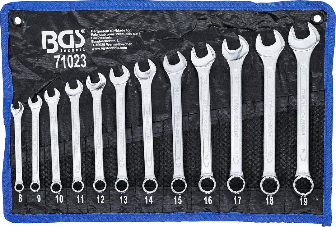 BGS 71023 | Maul-Ringschlüssel-Satz | SW 8 - 19 mm | 12-tlg. | inkl. Tetron-Rolltasche | Gabelringsc