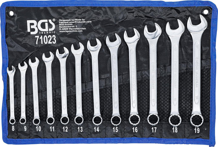 BGS 71023 | Maul-Ringschlüssel-Satz | SW 8 - 19 mm | 12-tlg. | inkl. Tetron-Rolltasche | Gabelringsc