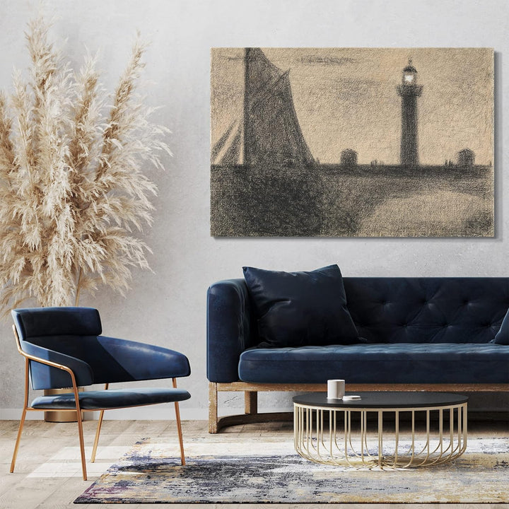 Printed Paintings Leinwand (80x60cm): Georges Seurat - Der Leuchtturm von Honfleur 80x60 cm, 80x60 c