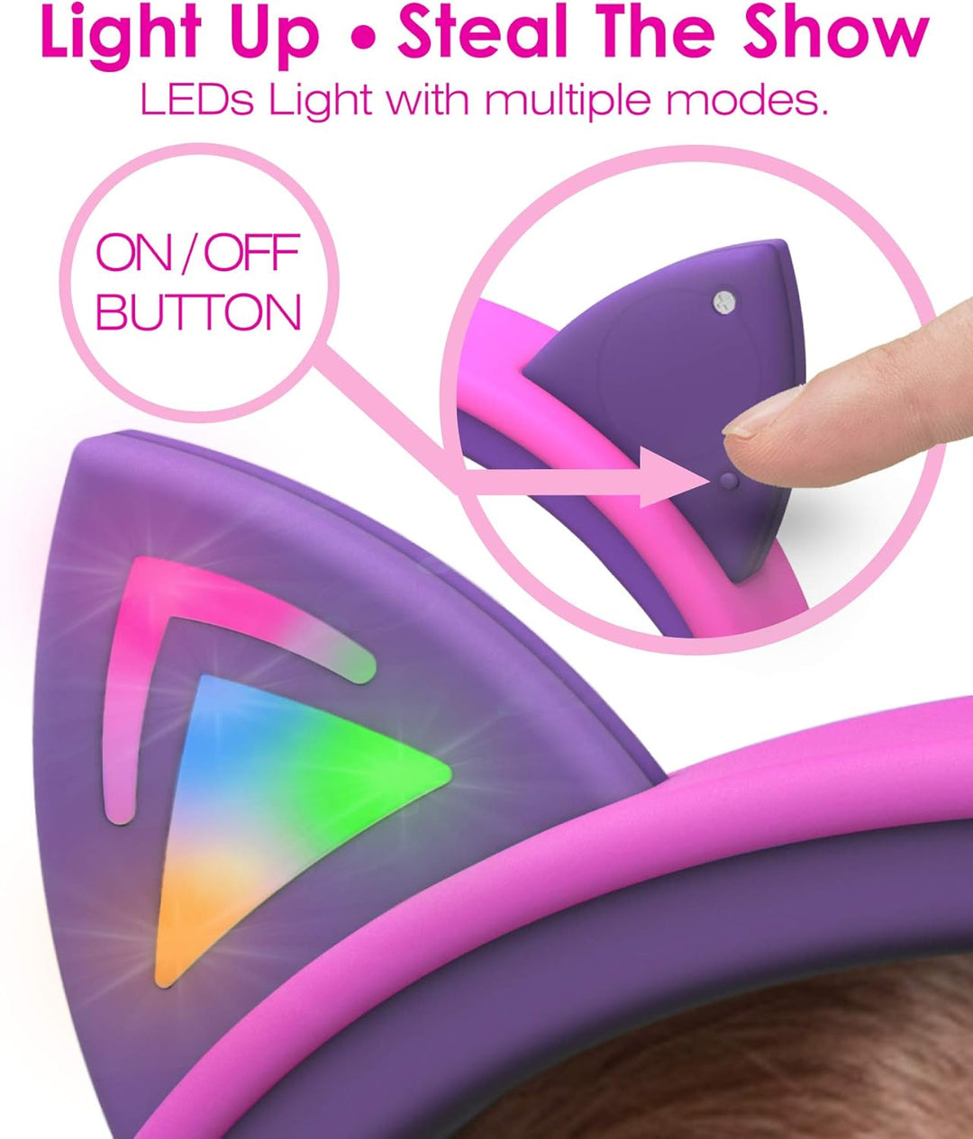 FosPower - Kopfhörer Kinder mit LED leuchten Katzenohren, 3,5mm On Ear Audio Kopfhörer für Kinder mi