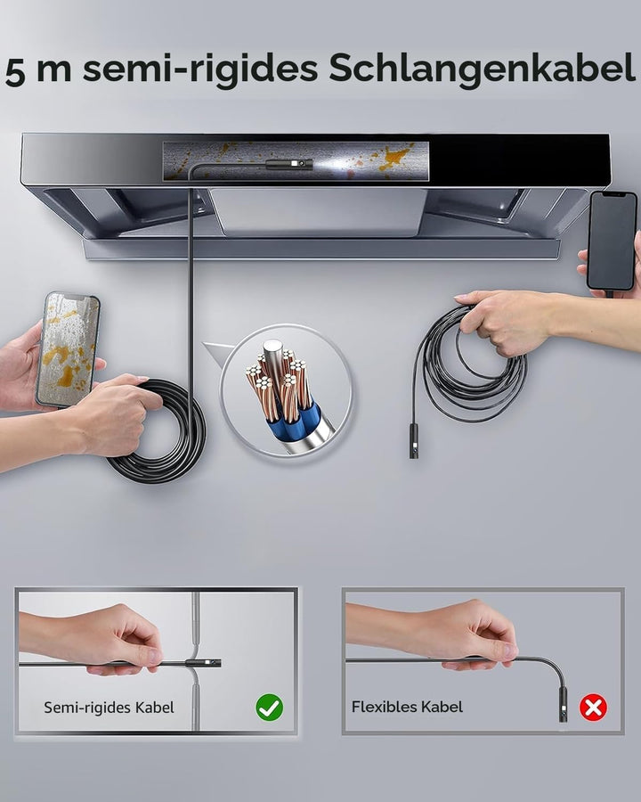 Dual Lens Endoskopkamera, 1080P HD Endoskop-Kamera mit Licht Handy Wasserdichtes Ip67 Kein WLAN Erfo