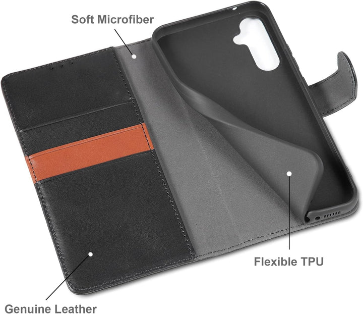LENSUN Echtleder Hülle für Samsung Galaxy A34, Handyhülle [Echtes Leder][Magnetverschluss][RFID] Han